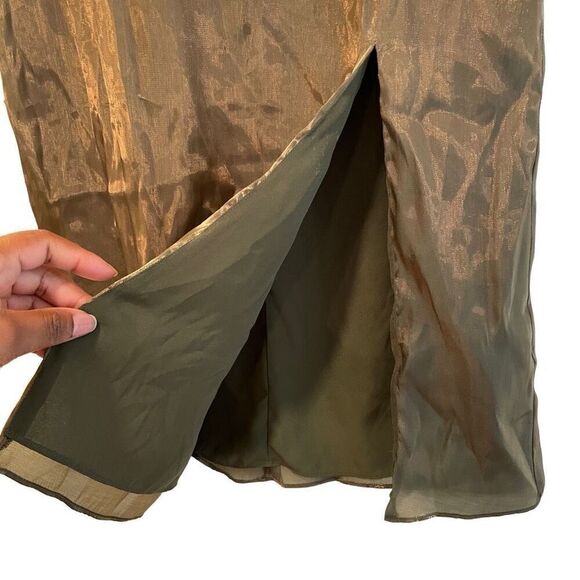 Dollskill Current Mood Womens Midi Skirt L Green Iridescent Goth Punk Side Slit - Picture 4 of 8